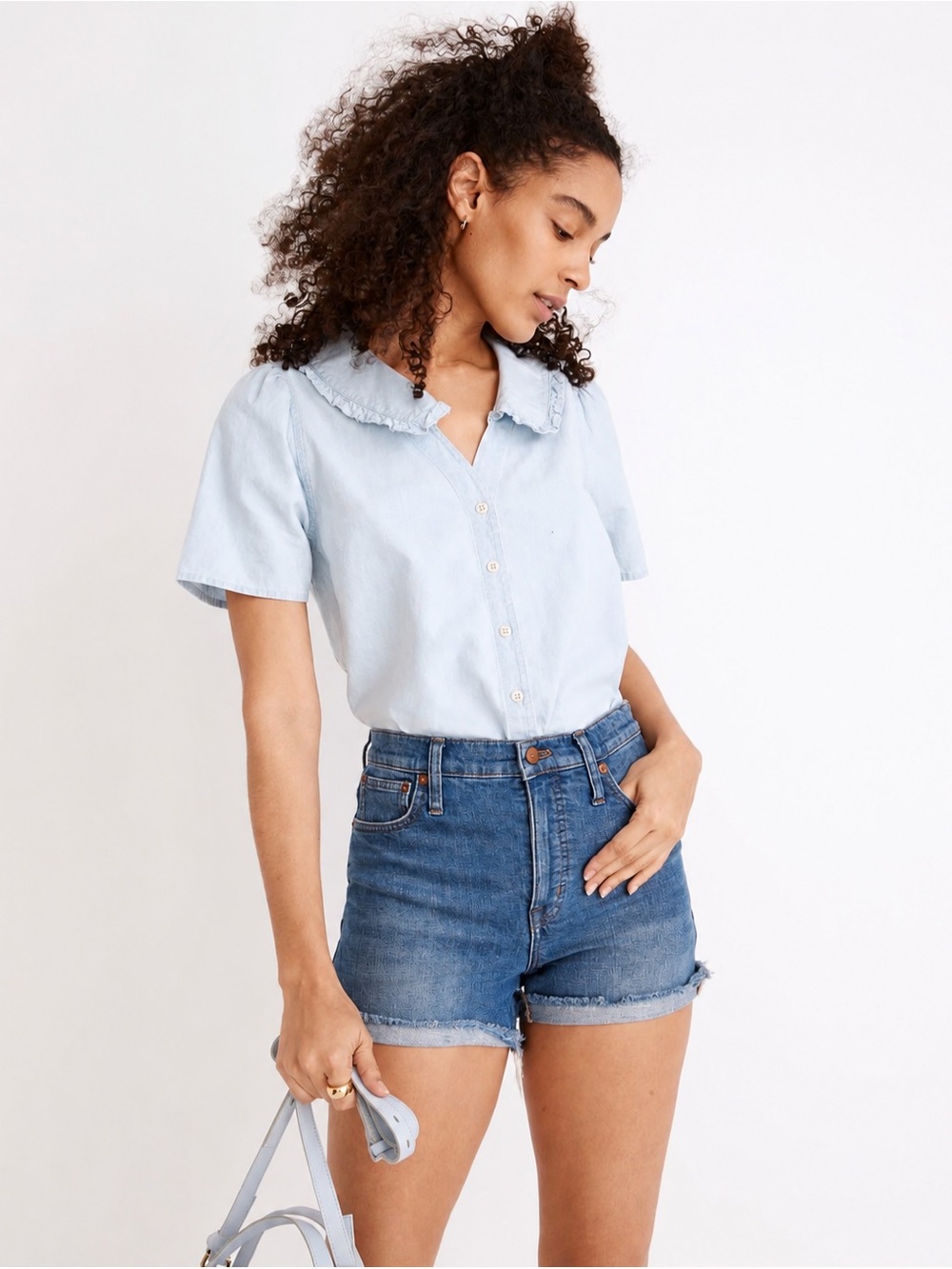 Madewell High Rise Magic Pockets Stretch Denim Shorts Lavista Wash Size 27